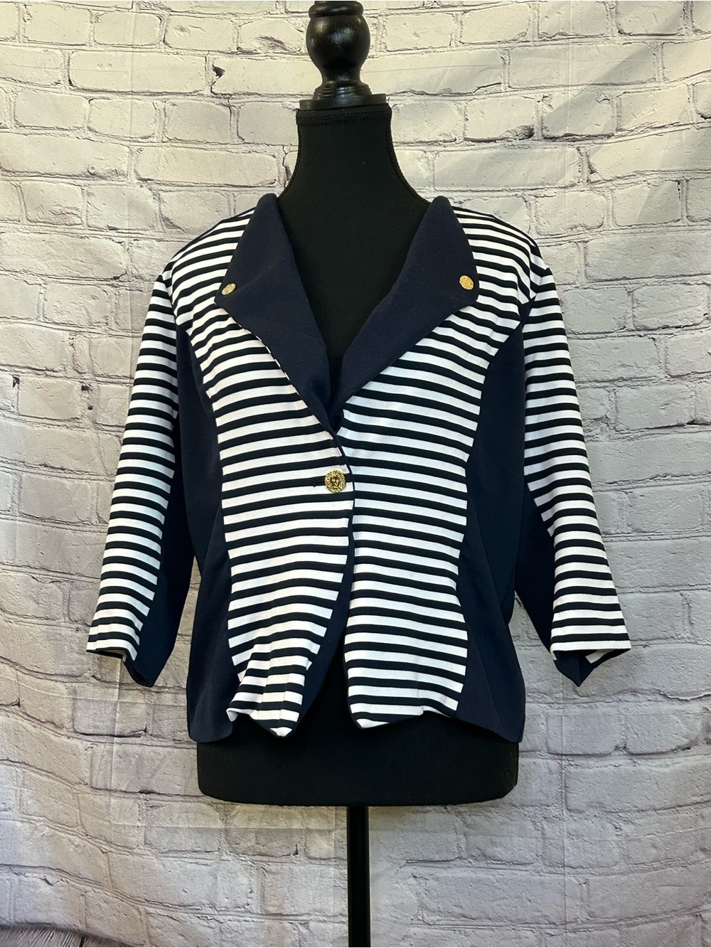 Anne Klein Navy and White Striped Blazer Jacket